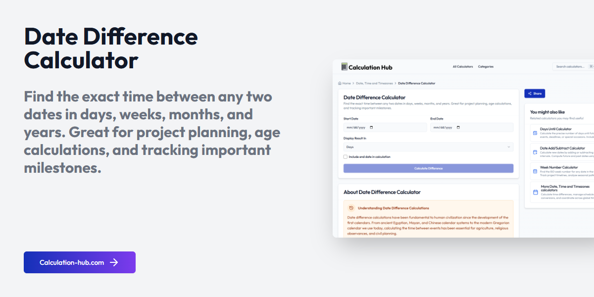 Date Difference Calculator - Calculation Hub