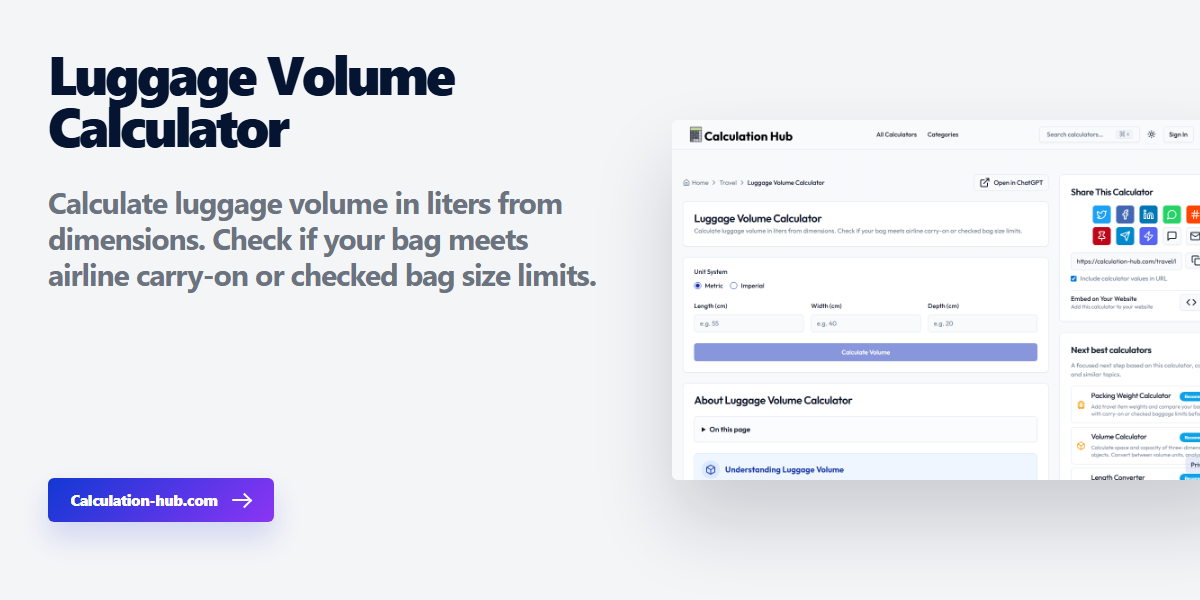 Hub Volume Luggage Volume Calculator - Calculation Hub